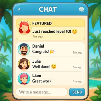 Trecho de chat da comunidade com marcações de dicas e replay curto