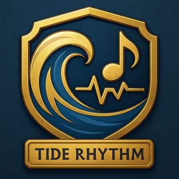 Emblema de ritmo com ícone de maré e brilho verde-lima