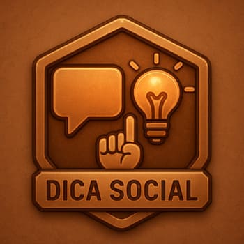 Emblema social com ícone de dica e marcações de replay curto