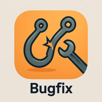 Ícone de bugfix em formato de anzol com brilho verde-lima
