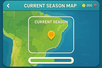 Interface do mapa da temporada com trilhas e checkpoints destacados