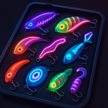 Isca com brilho neon-lima em fundo escuro, estilo laboratório