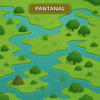 Grade tática do Pantanal com marcadores de precisão e checkpoints de missões