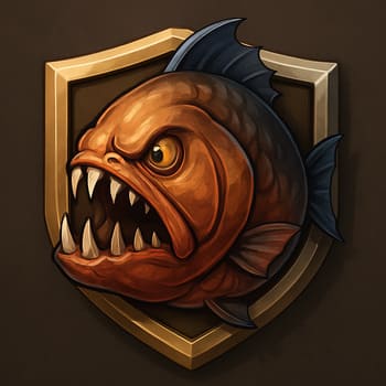 Emblema de troféu inspirado em piranha com brilho verde-lima