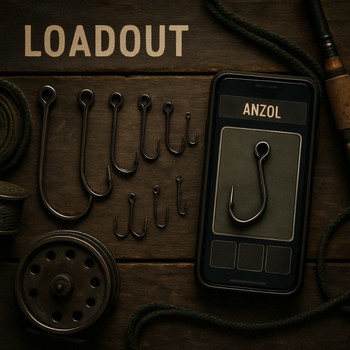 Peça de loadout com anzol e marcações de preparo curto para a sessão