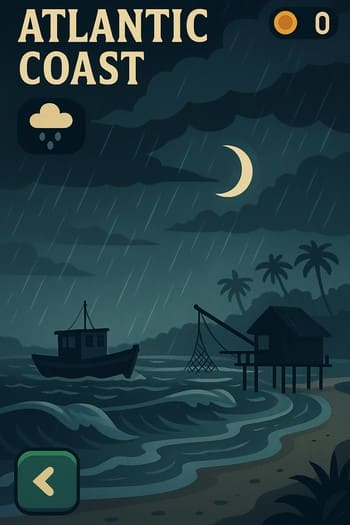 Postal da Costa Atlântica à noite com janela de tempo e saída planejada