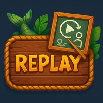 Placa de replay com pausa marcada e legenda curta que ensina o gesto