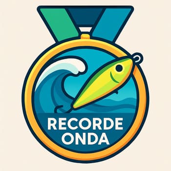 Medalha de recorde em formato de onda com selo de semana e brilho discreto