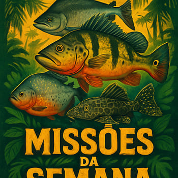 Pôster da semana com missões em estilo arcade e carimbos de mapa