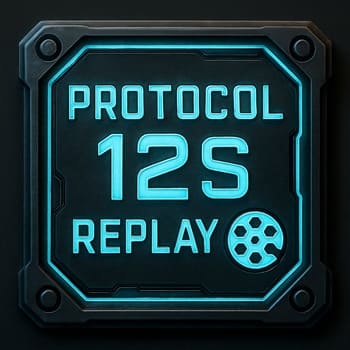 Placa de protocolo de replay 12 segundos com linhas-guia e destaque de gesto